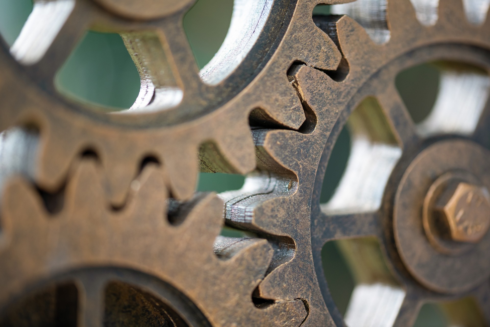 Close up of metal wheel gears